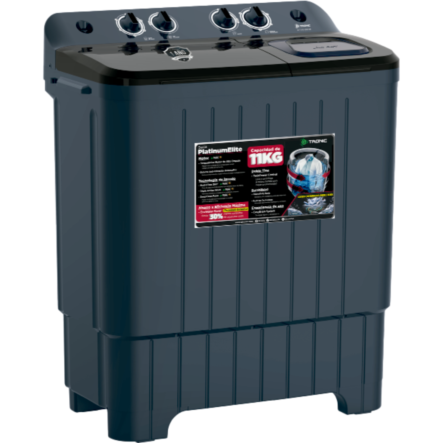 LAVADORA SEMIAUTOMÁTICA GTRONIC PLATINUM ELITE 11KG DOBLE TINA BLACK