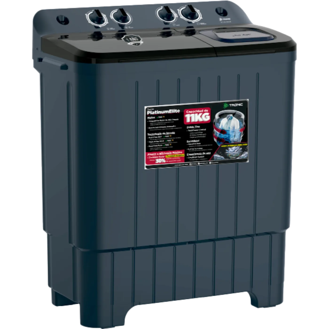 LAVADORA SEMIAUTOMÁTICA GTRONIC PLATINUM ELITE 11KG DOBLE TINA BLACK