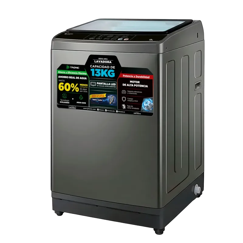 LAVADORA AUTOMÁTICA GTRONIC ARIA DE 13KG CARGA SUPERIOR GRIS