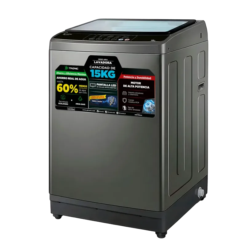 LAVADORA AUTOMÁTICA GTRONIC ARIA DE 15KG CARGA SUPERIOR GRIS