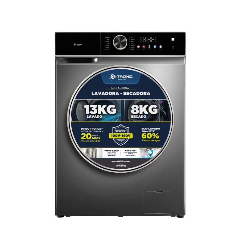 LAVADORA-SECADORA GTRONIC AURORA 13/8 KG CARGA FRONTAL 110V GRIS
