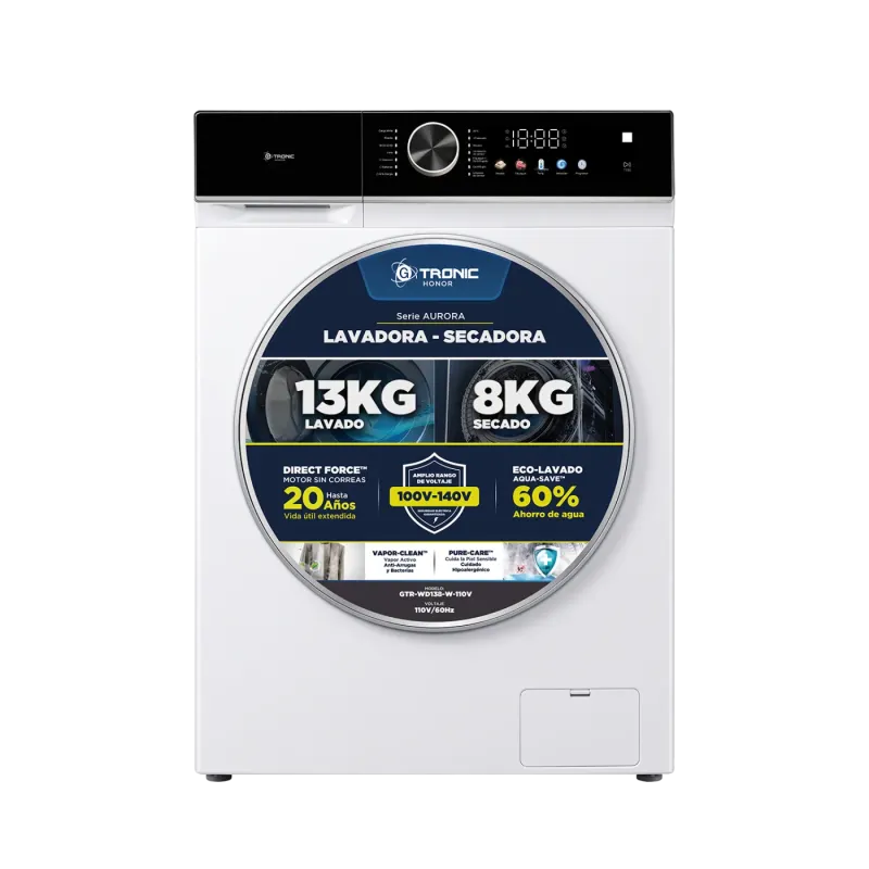 LAVADORA-SECADORA GTRONIC AURORA 13/8 KG CARGA FRONTAL 110V BLANCO
